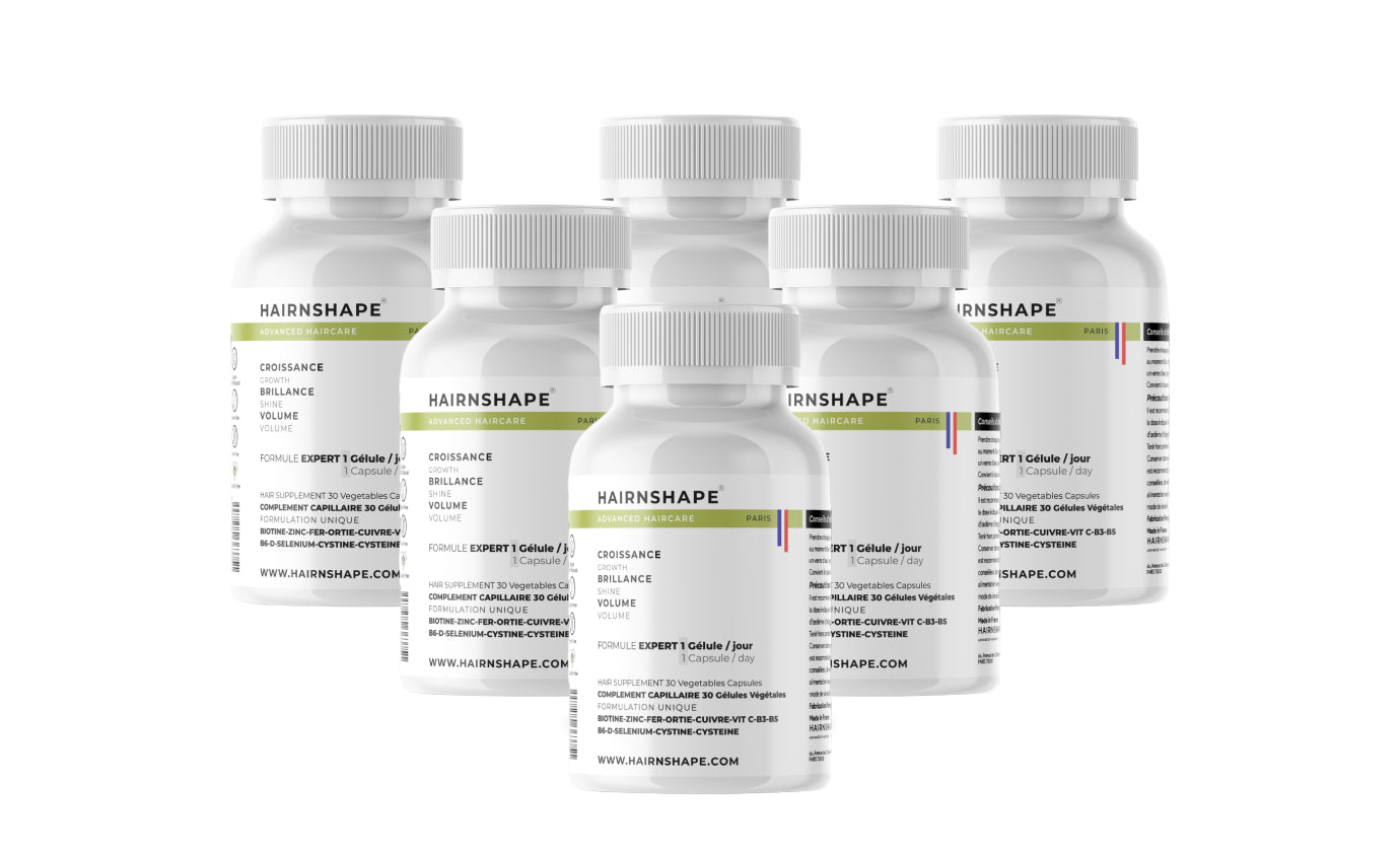 Vitamines Vibrant Hair HAIRNSHAPE : cure de 6 mois, 6 flacons de 30 gélules (180 gélules)