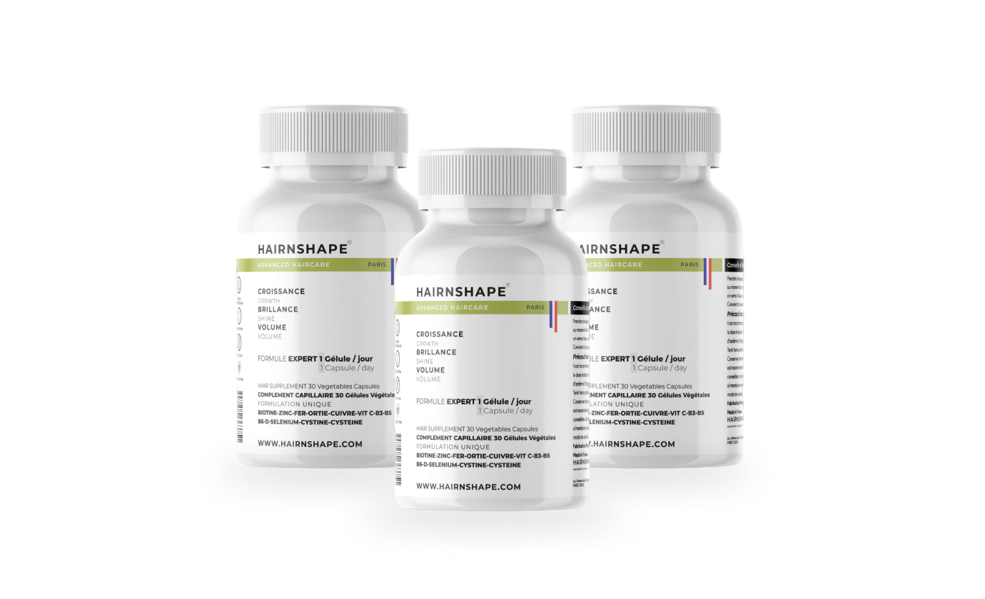 Vitamines Vibrant Hair HAIRNSHAPE : cure de 3 mois, 3 flacons de 30 gélules (90 gélules)